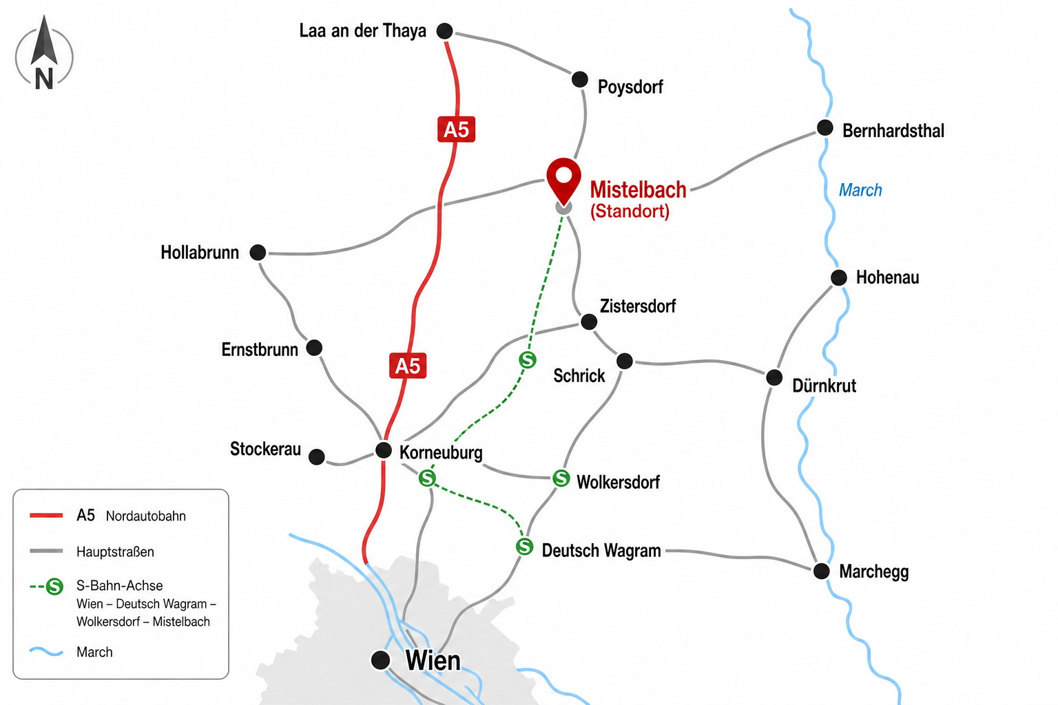 Anreise im Weinviertel, schematische Karte